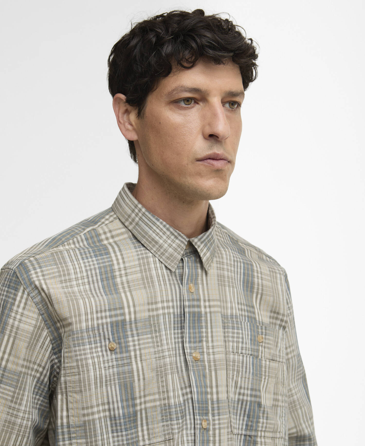 Camicia Maxwell a maniche lunghe a quadri patchwork dalla vestibilit&agrave; comoda Grey Olive image number 3