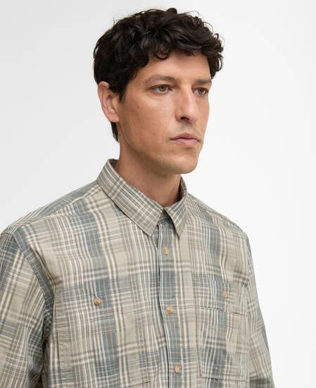 Maxwell Checked Patch Long-Sleeved Relaxed Shirt Grey Olive