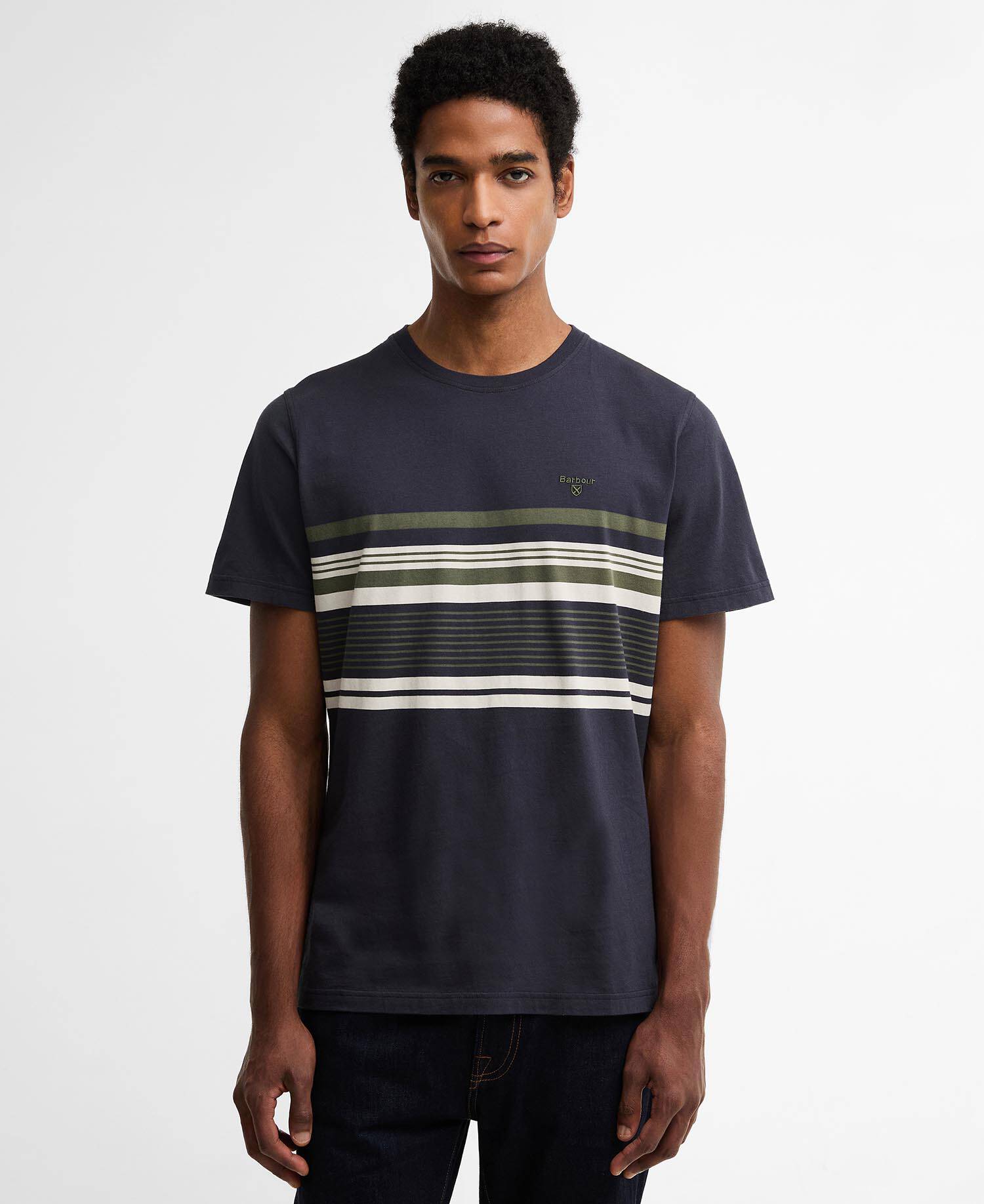 Teeside Striped Graphic Tailored T-Shirt Dark Navy image number 0