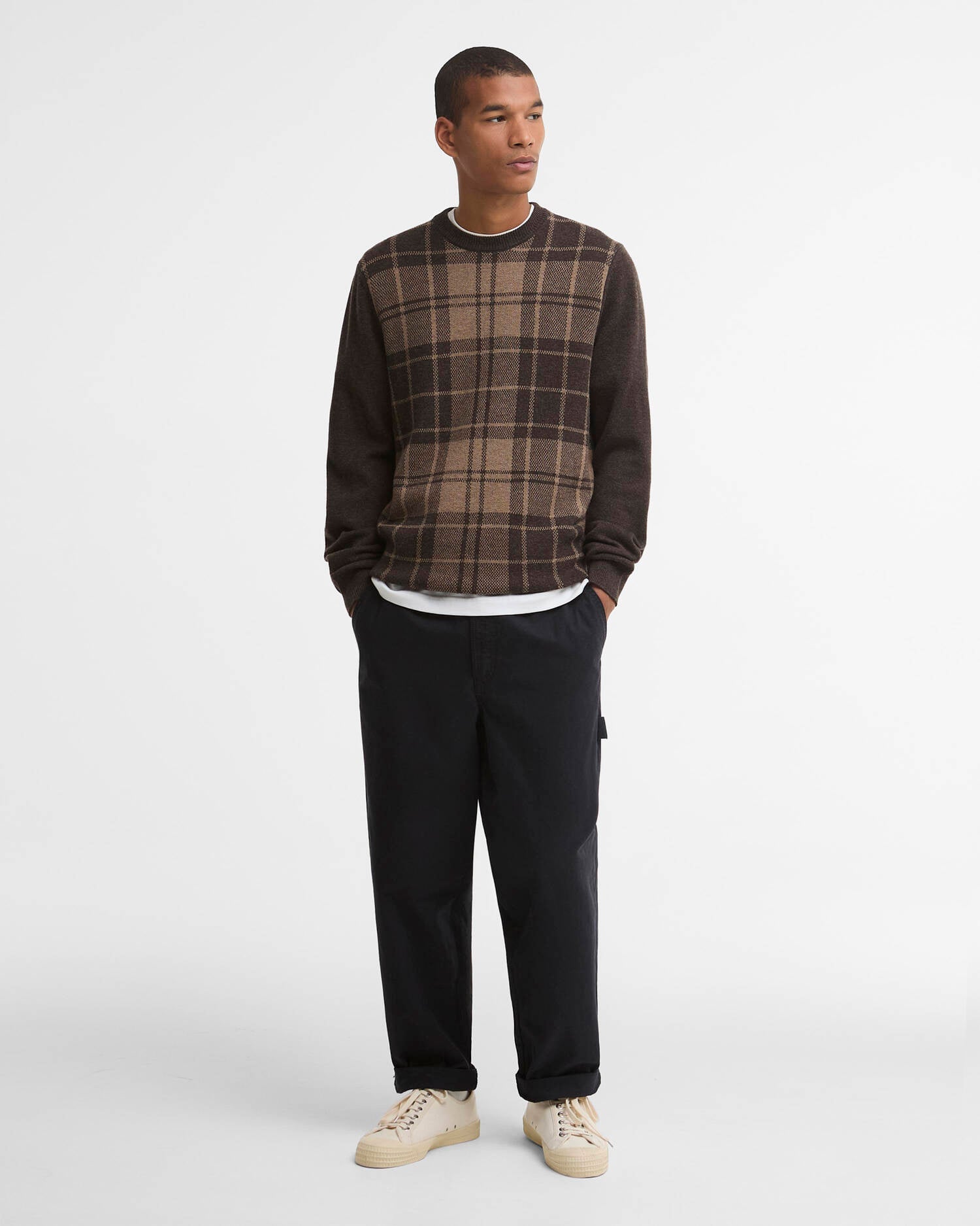 Barbour Pullover Mineral Tartan Rundhalsausschnitt Peat image number 1