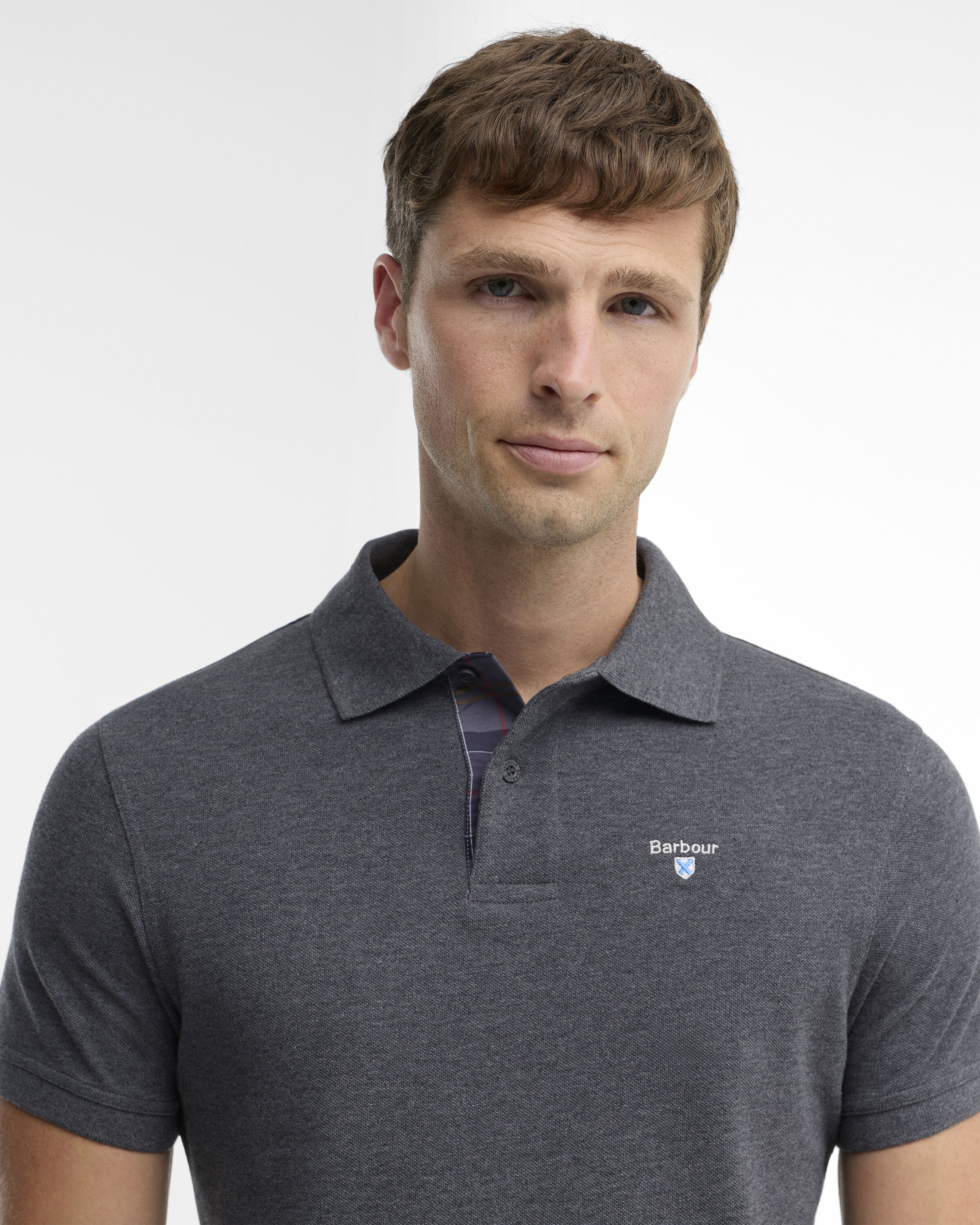 Tartan Pique Polo Shirt Slate Marl