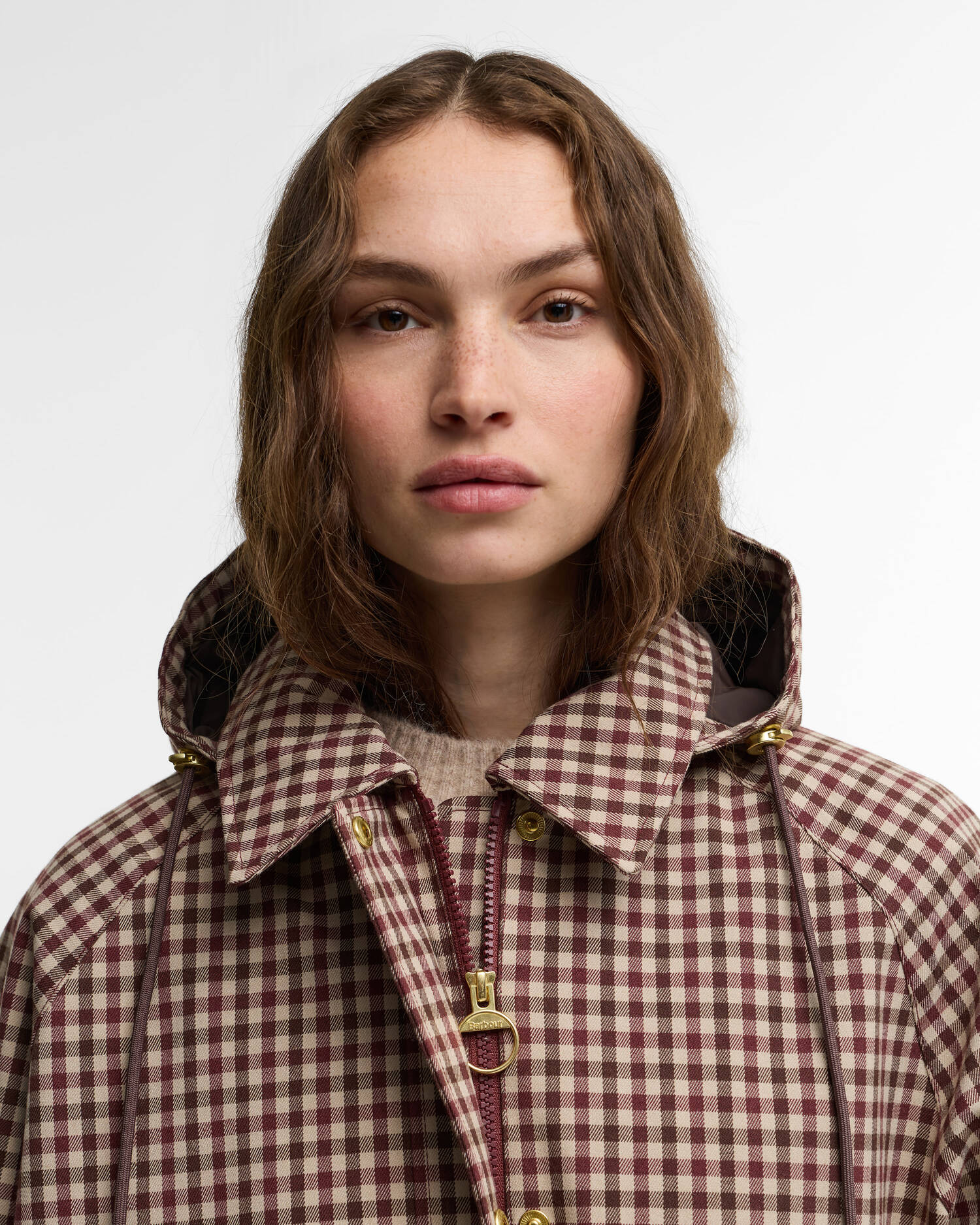 Jacke Audrey Showerproof Cranberry/Brown Gingham image number 3