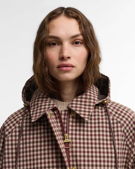 Audrey Showerproof Jacket Cranberry/Brown Gingham