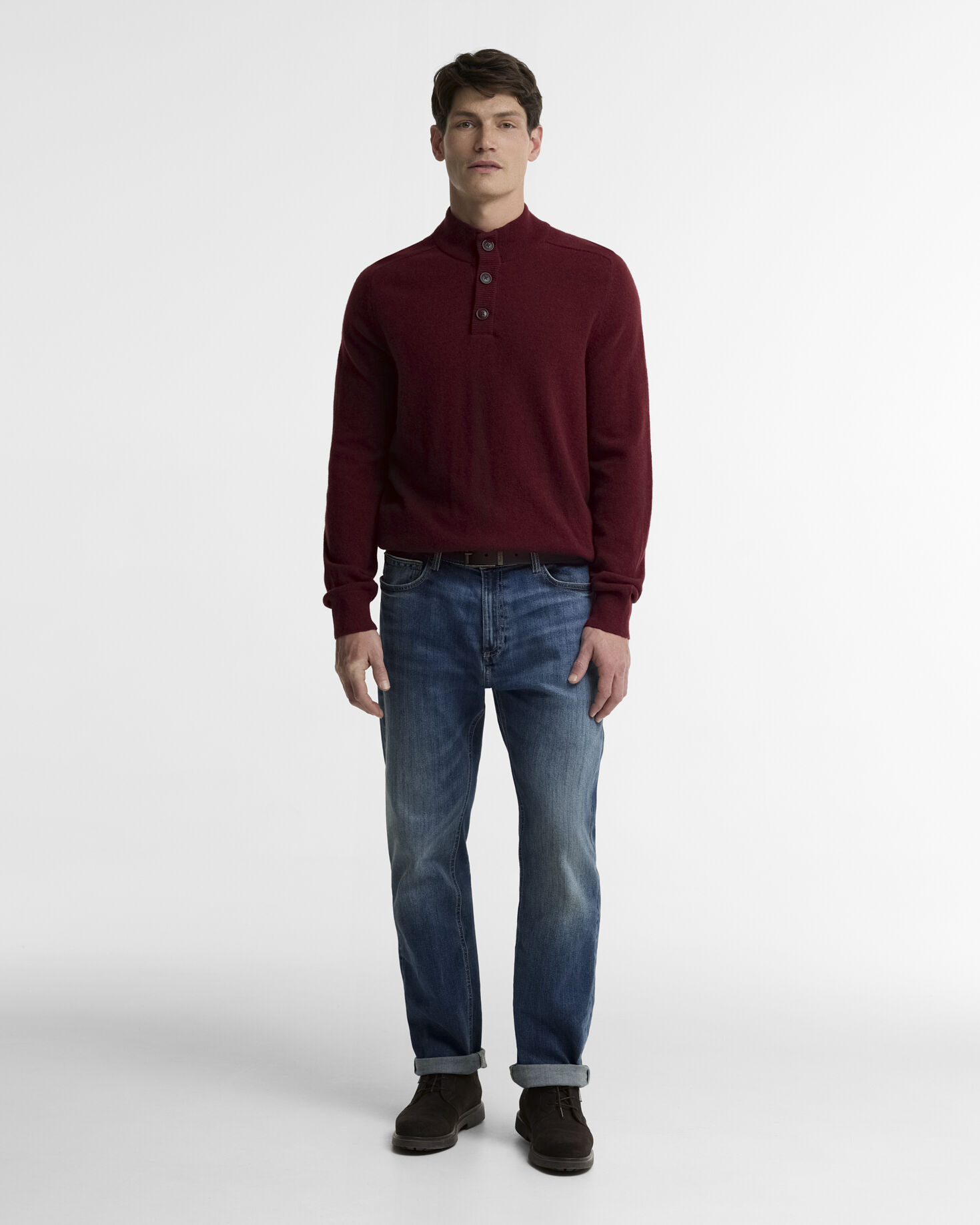 Briggs Half-Button Jumper Dark Bordeaux