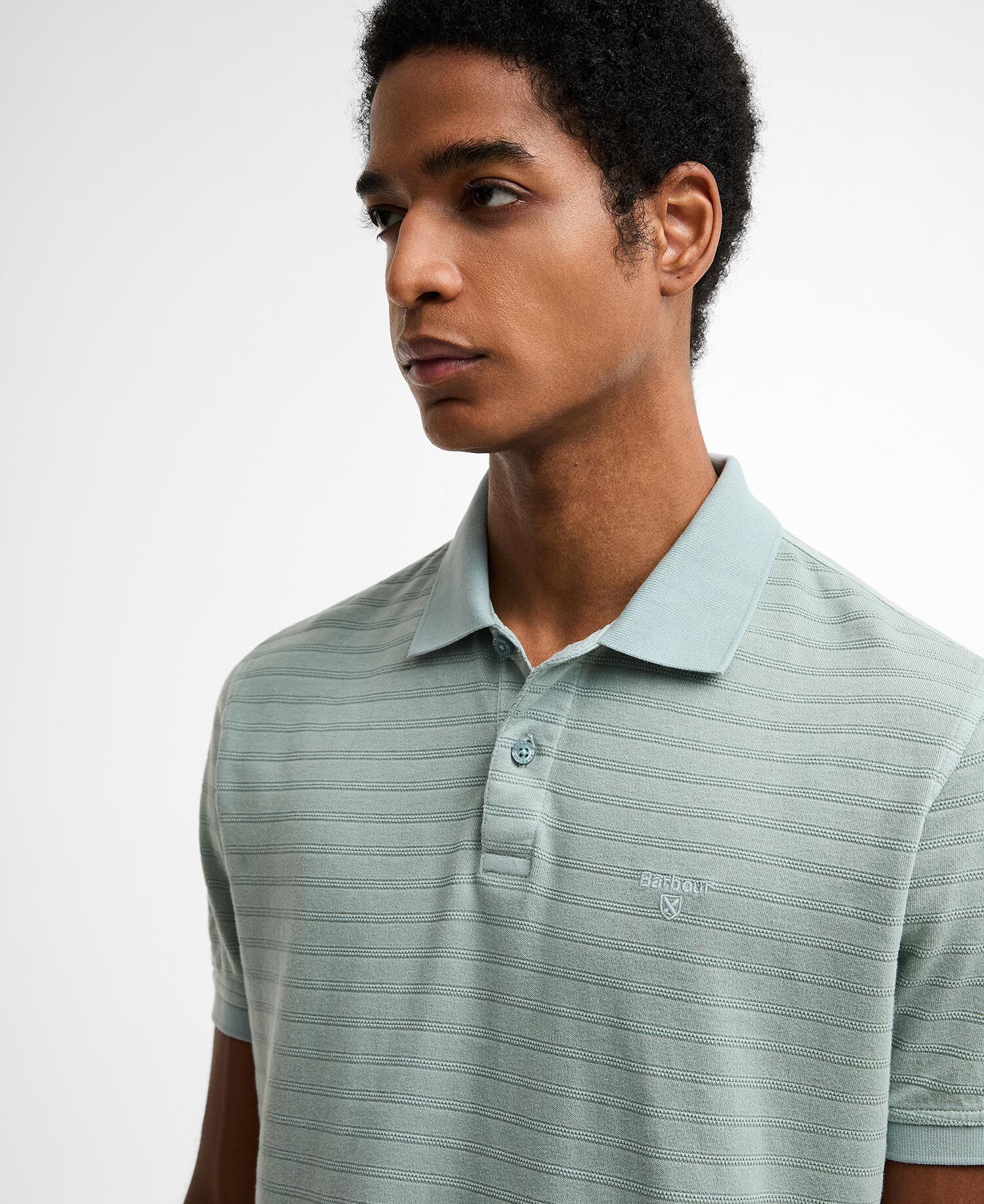 Tenbury Striped Tailored Polo Shirt Dusty Slate
