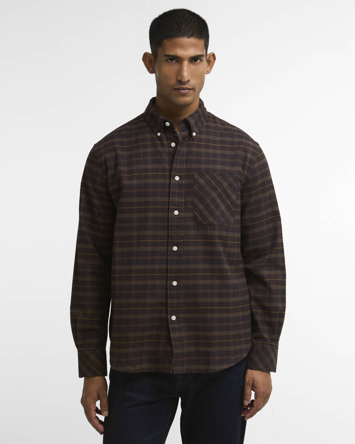 Mineral Tartan Authentic-Fit Long-Sleeved Shirt Dried Bracken image number 0