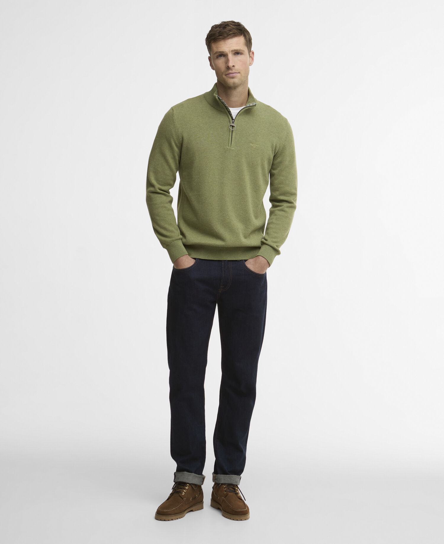 Felpa in cotone con mezza zip Laurel Green