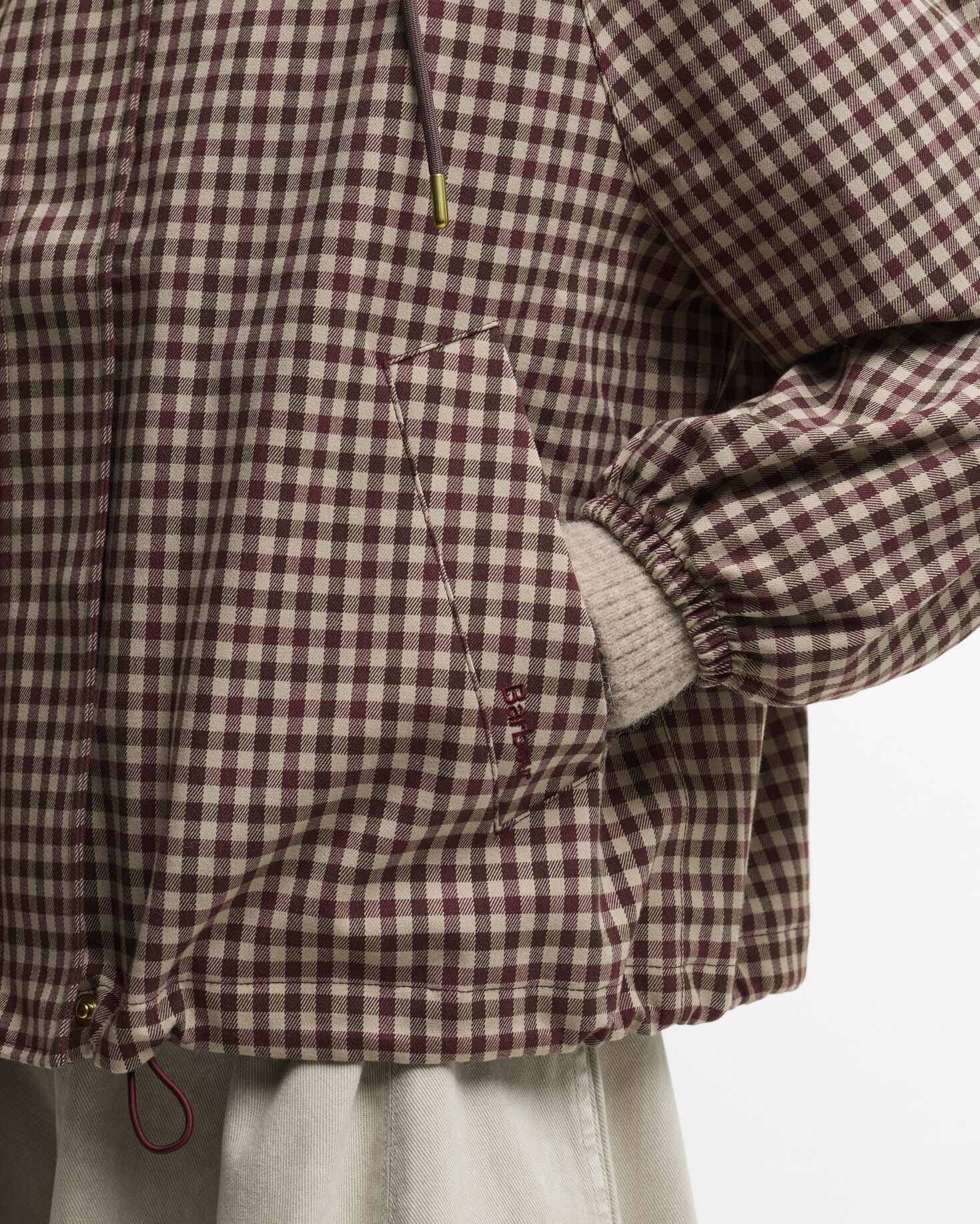 Audrey Showerproof Jacket Cranberry/Brown Gingham