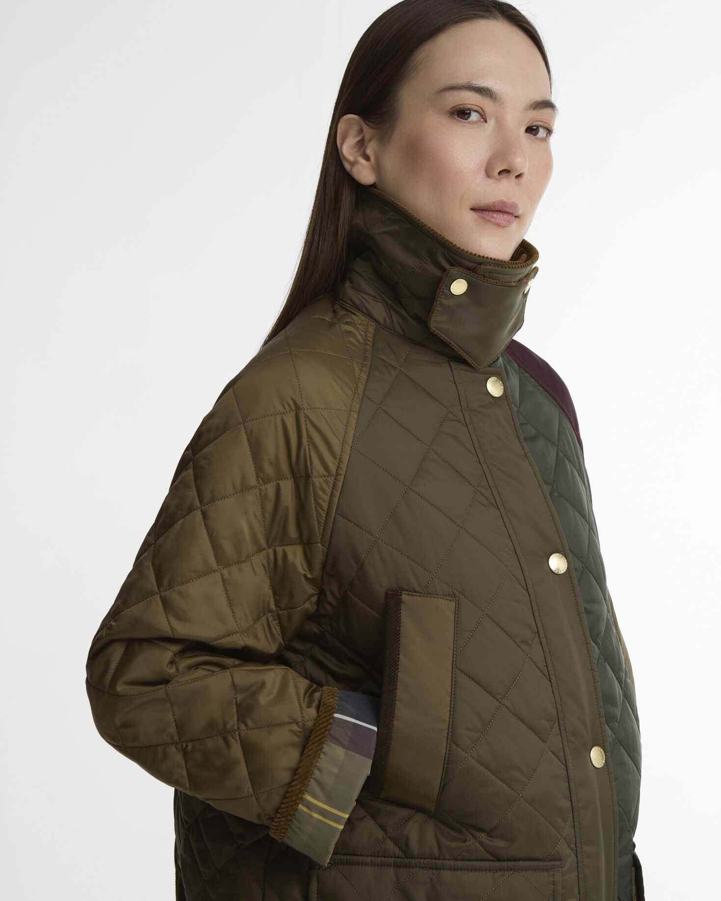Patchwork Bedale Quilted Jacket Olive/Beech/Dk Olive/Merlot/Classic
