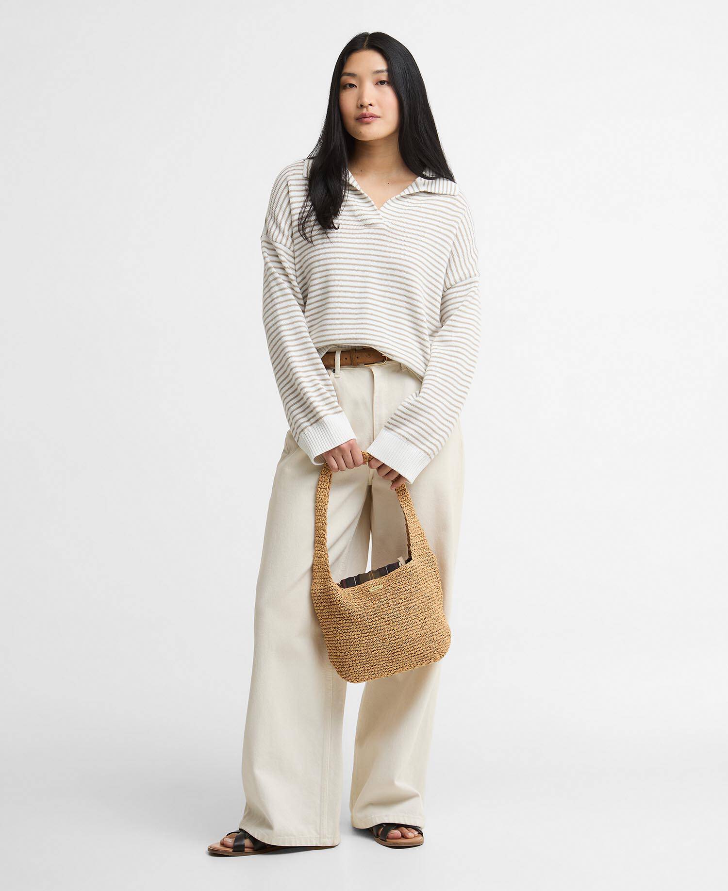 Aylesby Striped Collared Jumper Cloud/Sand Stripe image number 1