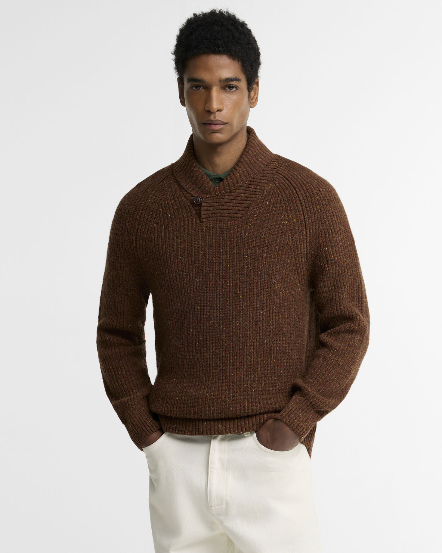 Buy Essentials Fleck Wool Shawl Neck Jumper for USD 185.00