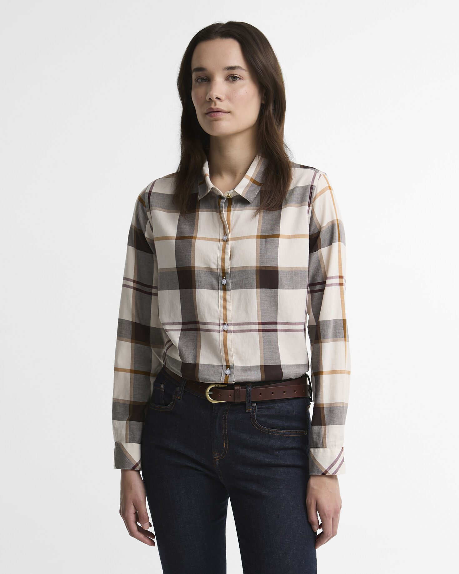 Moorland Relaxed Long-Sleeved Shirt Ecru Muted Tartan