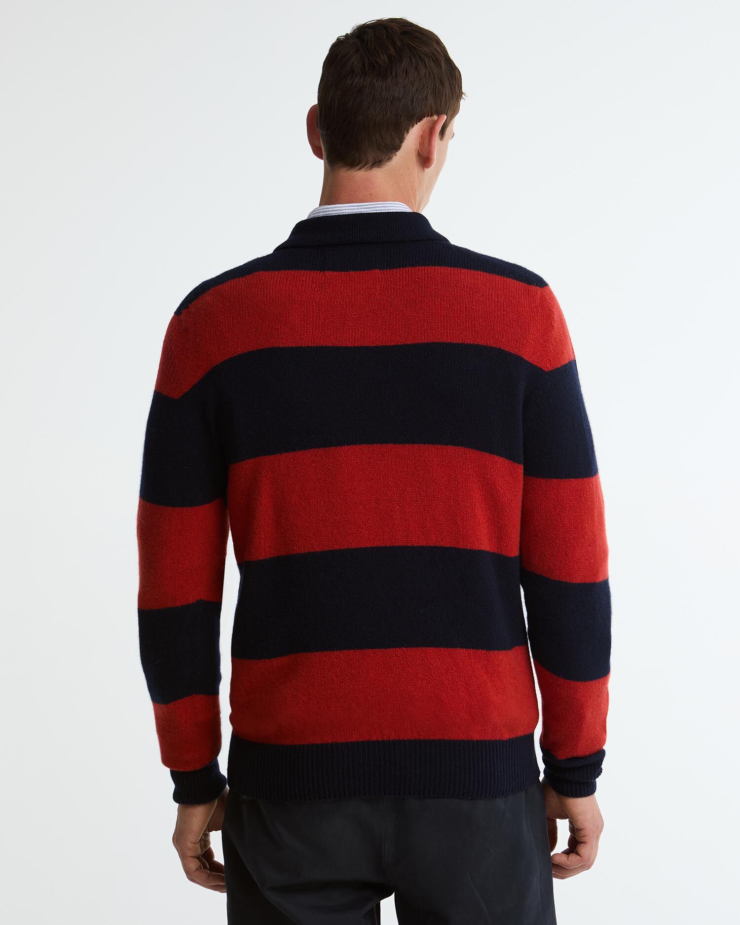 Made in Scotland Striped Wool Polo Shirt Navy