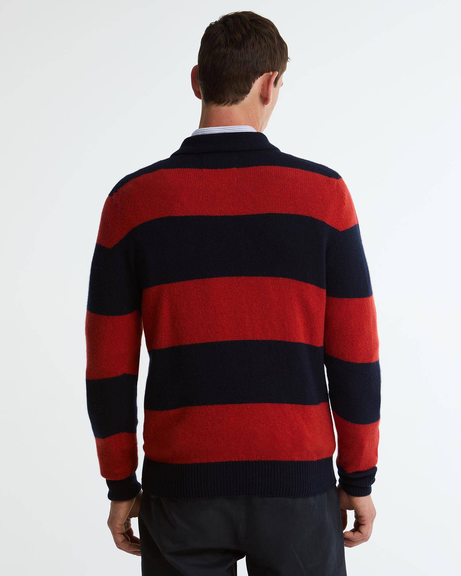 Made in Scotland Striped Wool Polo Shirt Navy image number 2