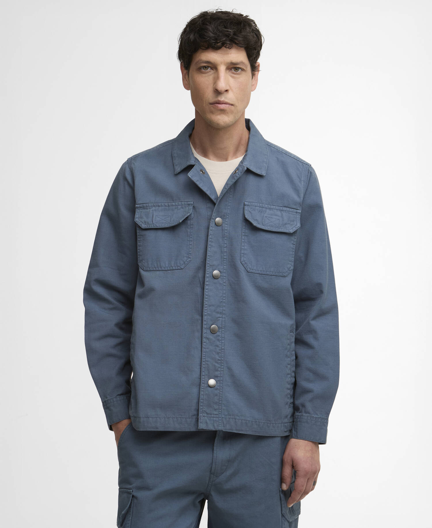 Overshirt in cotone Draftmen Slub Dusk Blue image number 0