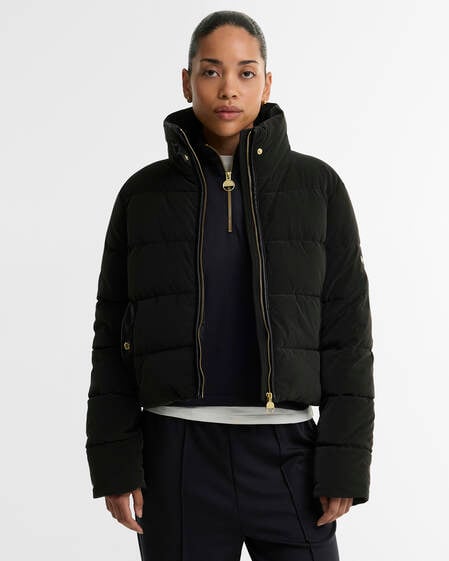 Halina Faux-Velvet Puffer Jacket Black