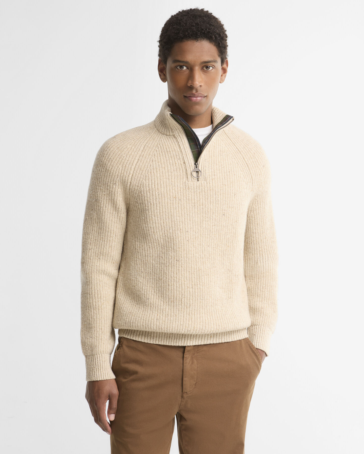 Essentials Fleck Wool Half-Zip Jumper Pearl
