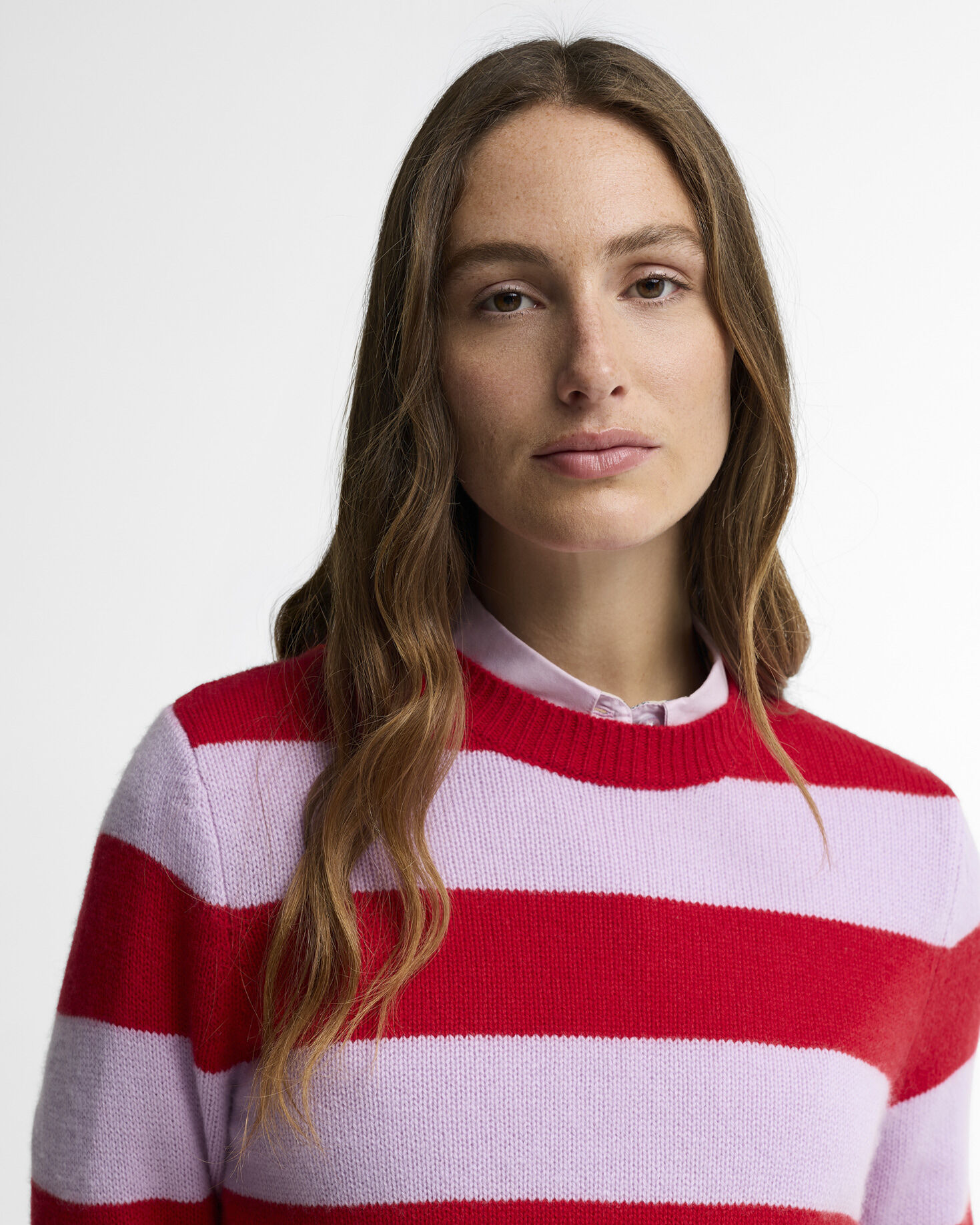 Woodhouse Striped Cashmere-Blend Crew Neck Jumper Crimson Multi