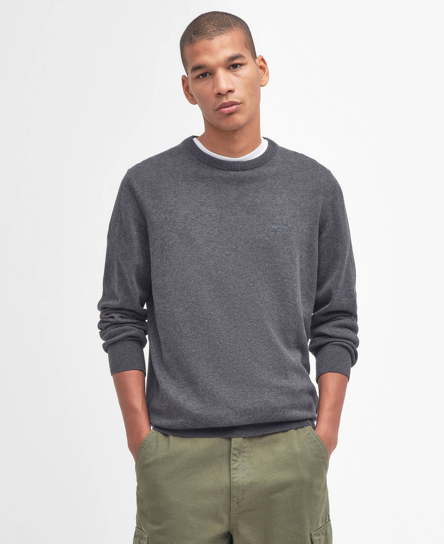 Pima Cotton Crew Neck Jumper Charcoal image number 0