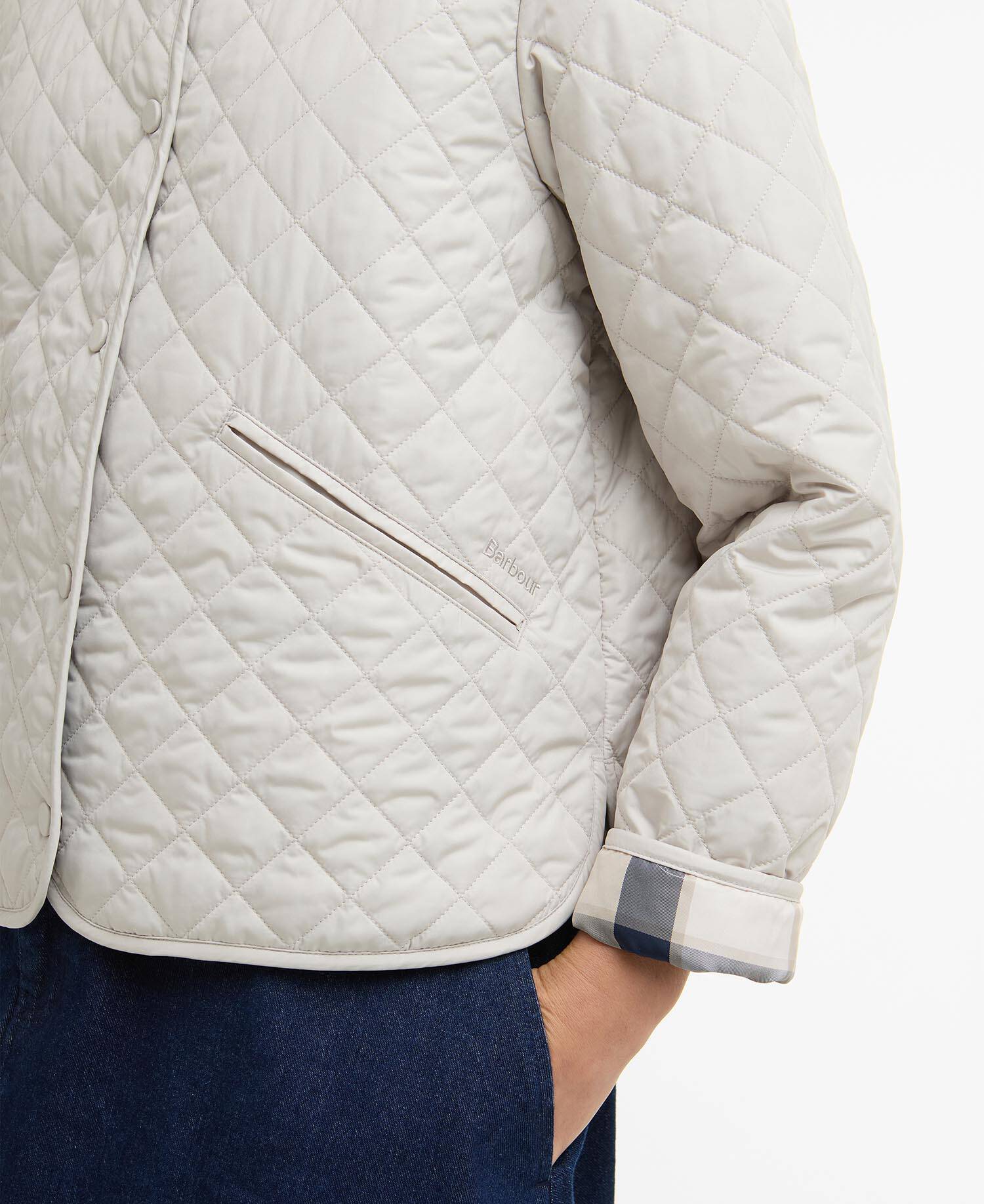 Cashel Collarless Quilted Jacket Mist/Dress Navy Tartan image number 4