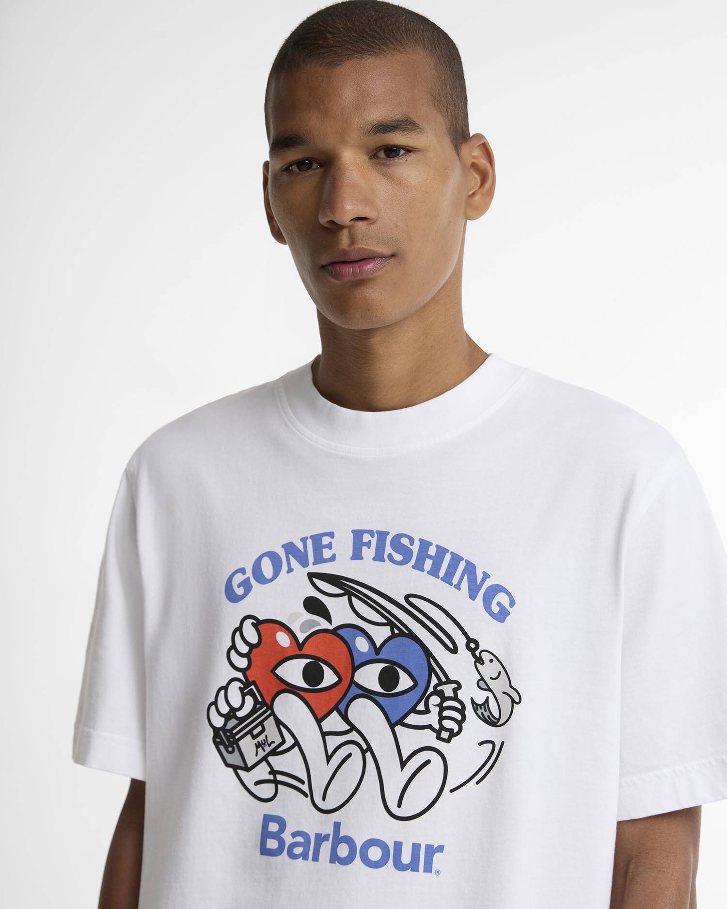 Barbour x Mul Gone Fishing Relaxed T-Shirt White image number 3