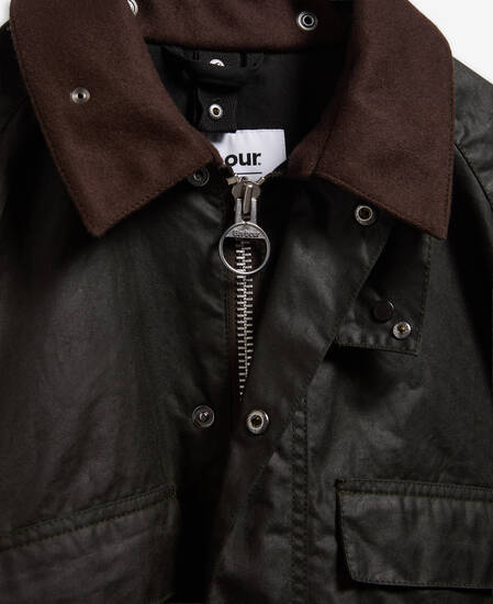 Barbour x A.P.C. Sugarlump Bedale Long Waxed Jacket Dark Sage