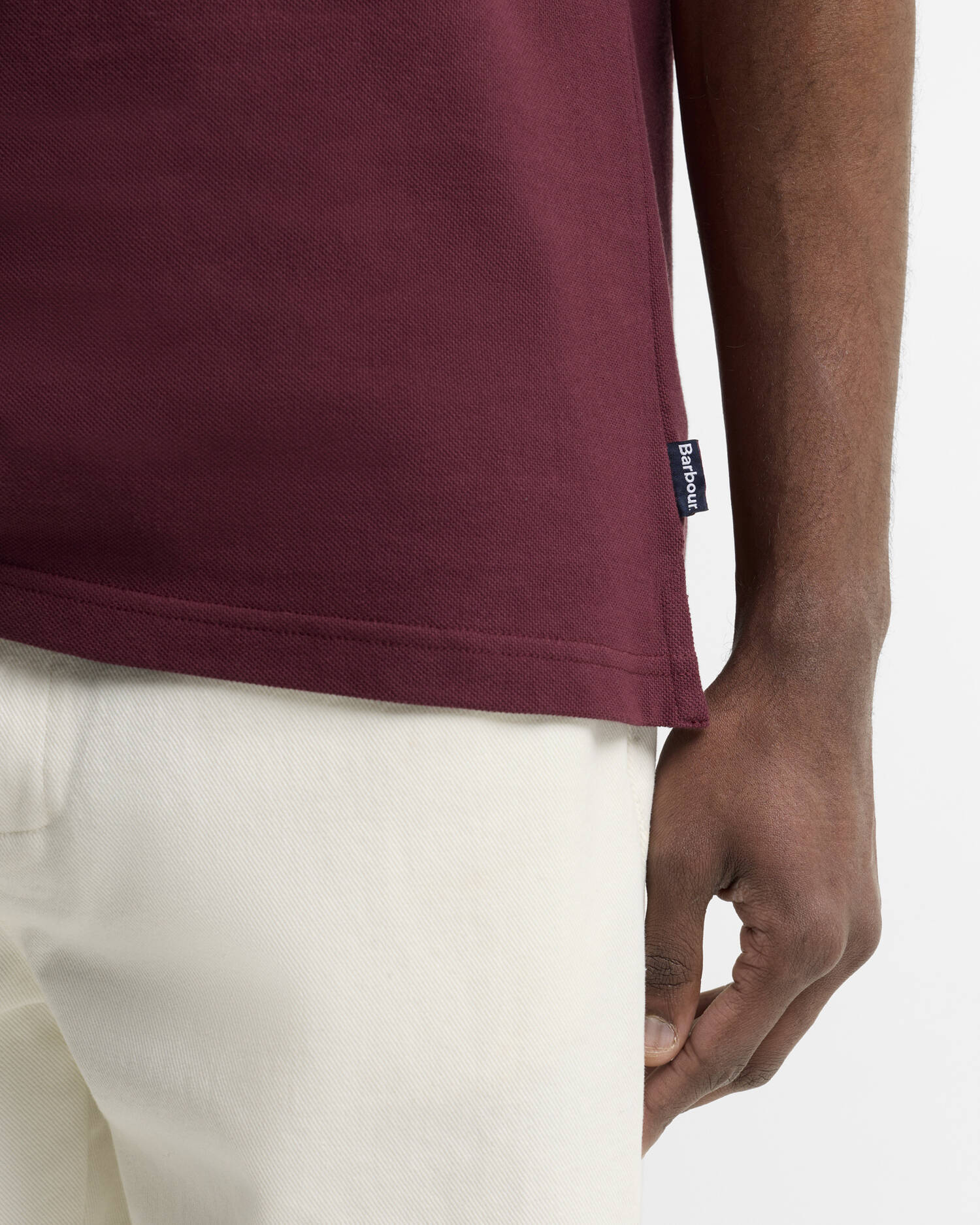 Lunan Tartan Trimmed Tailored Polo Shirt Dark Bordeaux image number 3