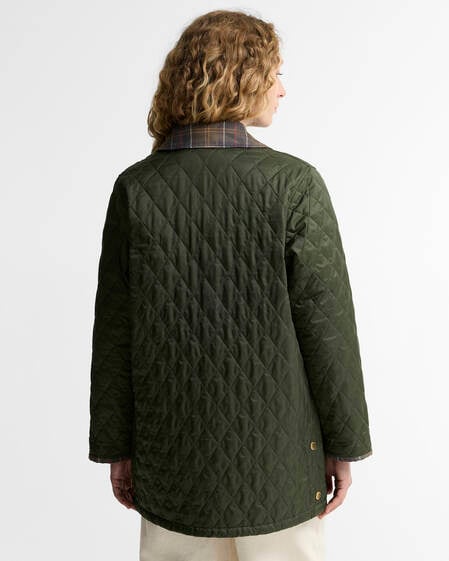 Giacca trapuntata Modern Liddesdale con colletto in tartan Icons Olive/Classic