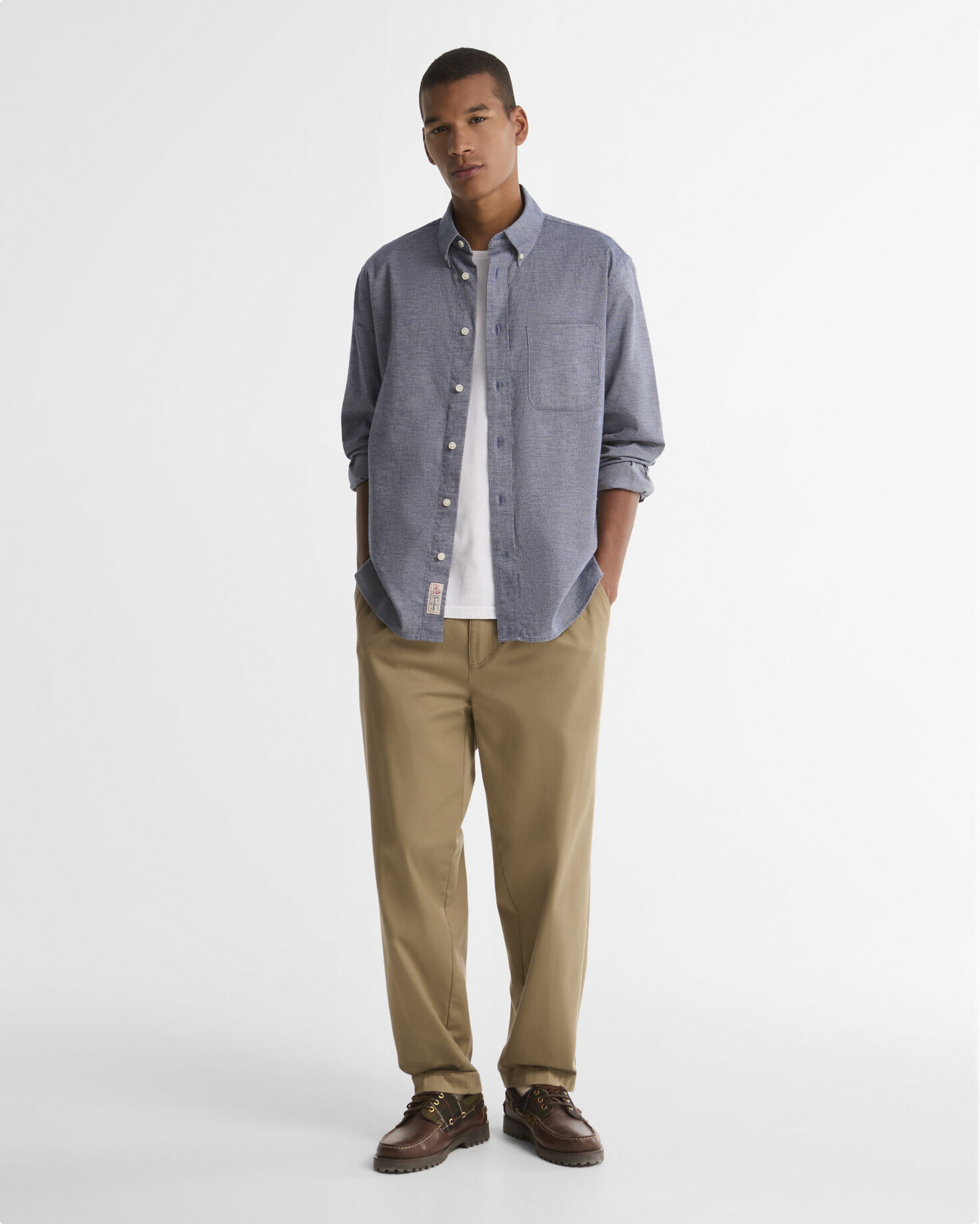 Nevis Authentic-Fit Long-Sleeved Shirt Navy Marl