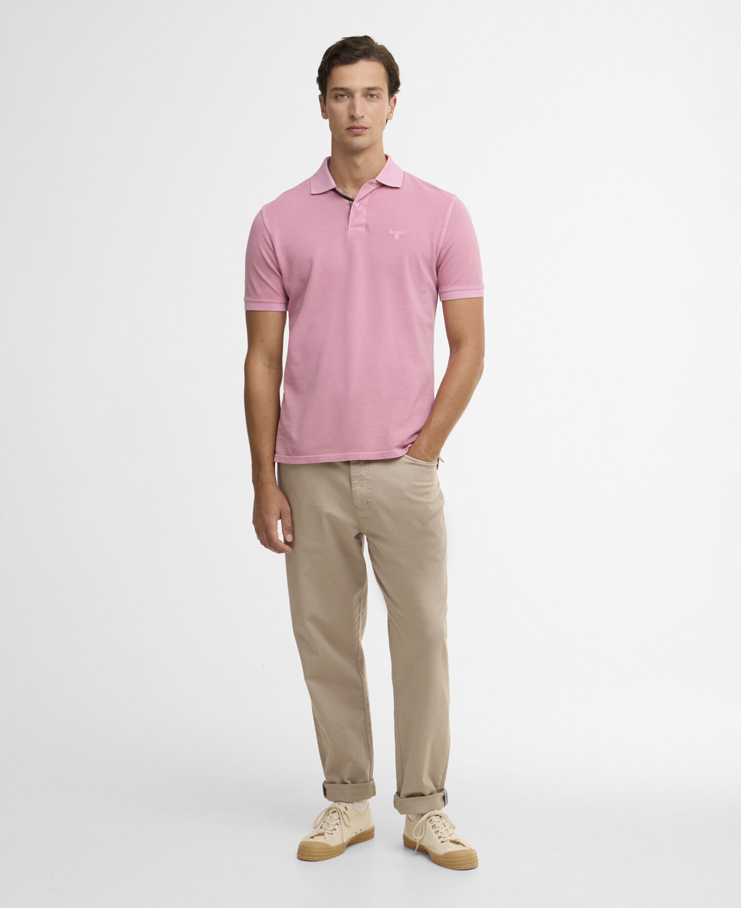 Washed Tartan Tailored Pique Polo Washed Pink