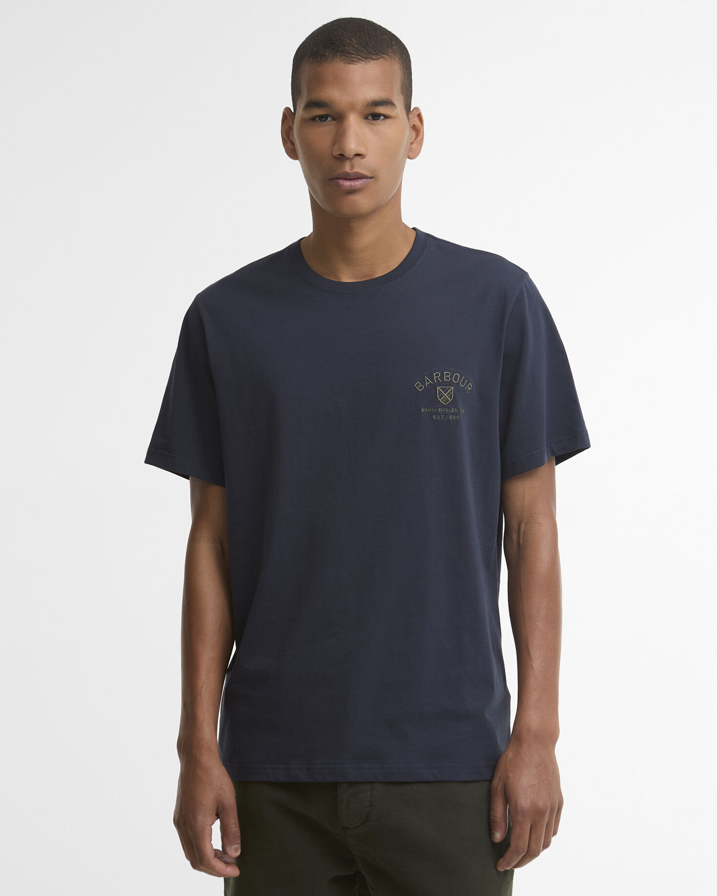 T-shirt leggermente aderente con scudo in tartan Navy