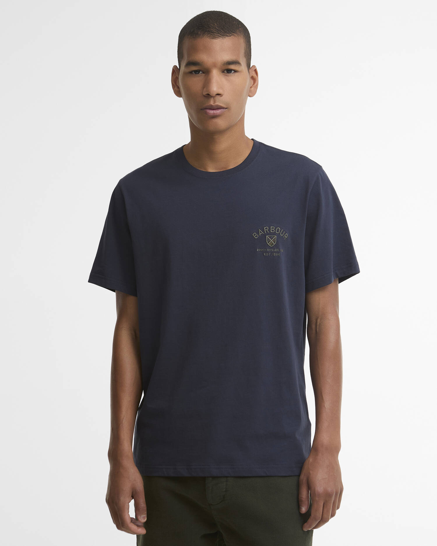 T-shirt leggermente aderente con scudo in tartan Navy image number 0
