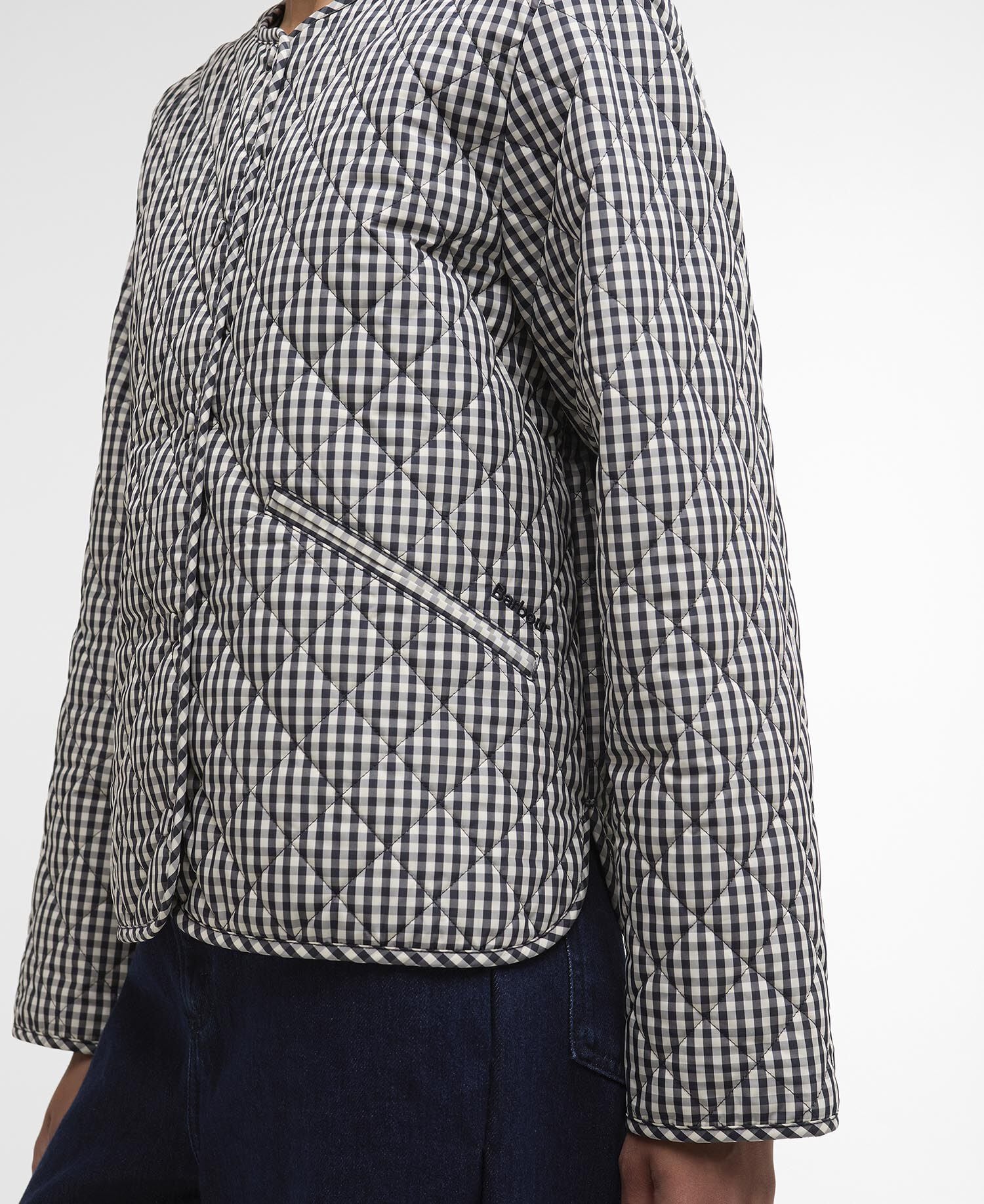 Giacca trapuntata a quadretti senza colletto Cashel Navy Gingham/Dark Navy