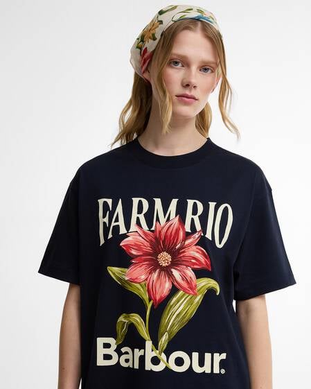 T-shirt oversize con stampa Wild Flower Barbour x FARM Rio Navy