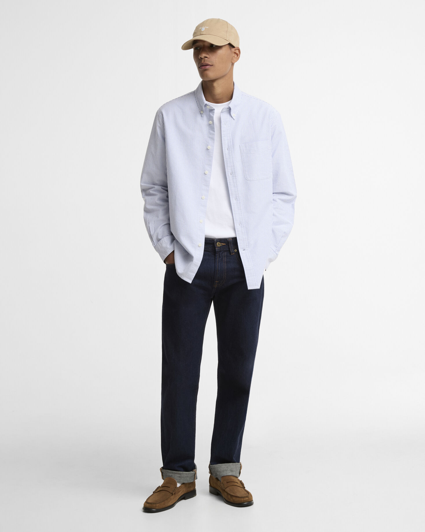 Striped Authentic-Fit Long-Sleeved Shirt Blue