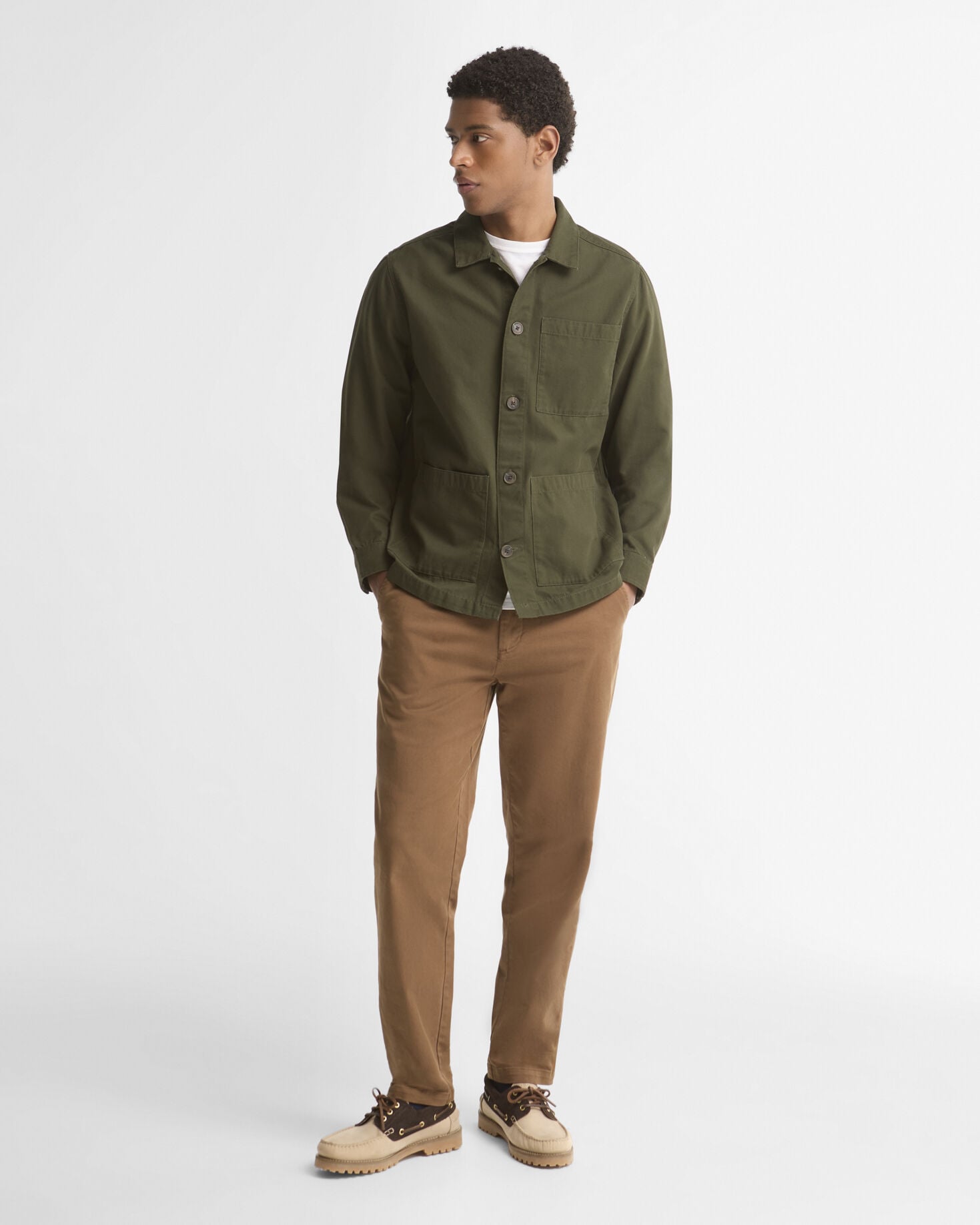 Tartan Trimmed Washed Overshirt Mushroom