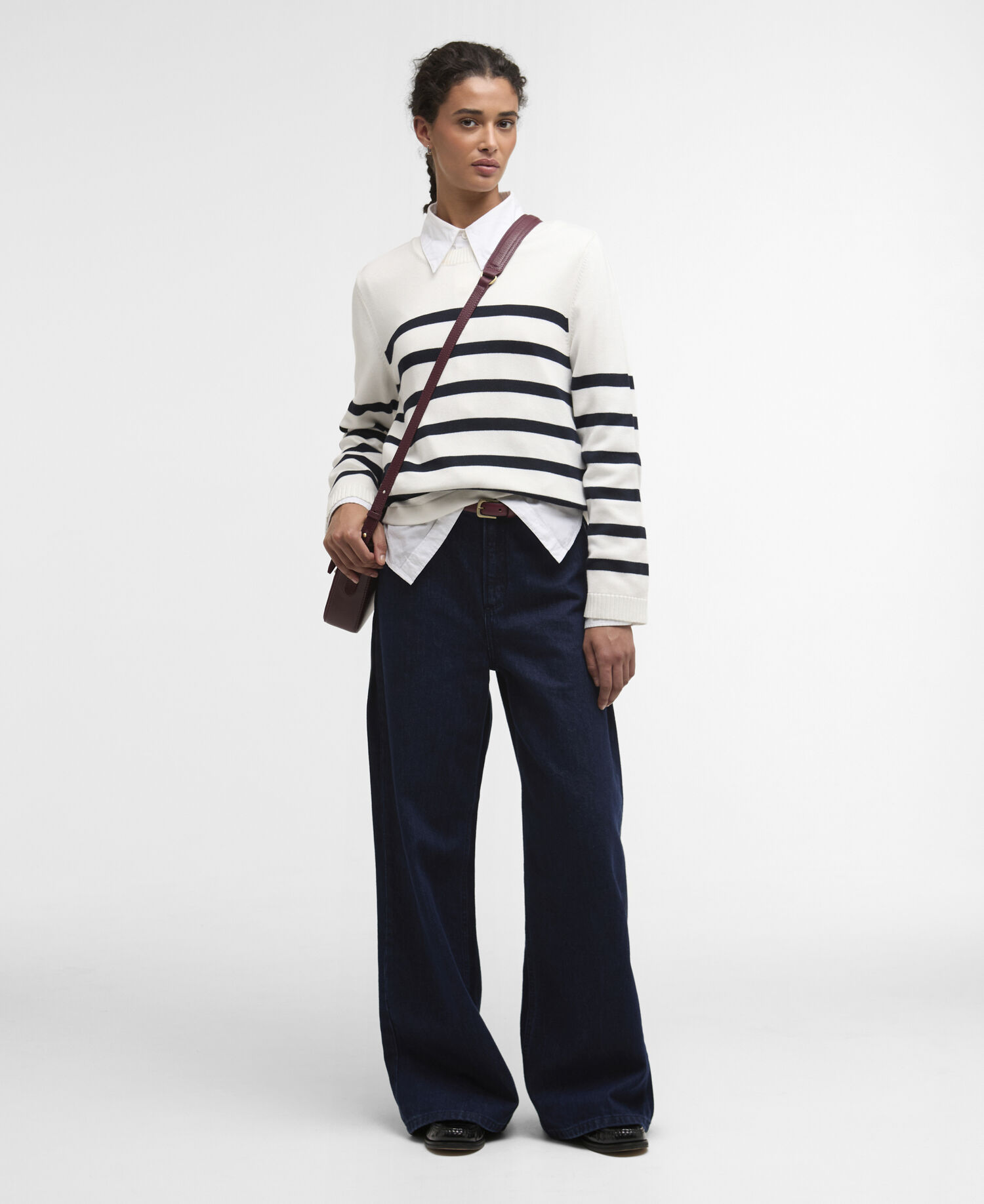 Fern Striped Crew Neck Jumper Cloud/Navy