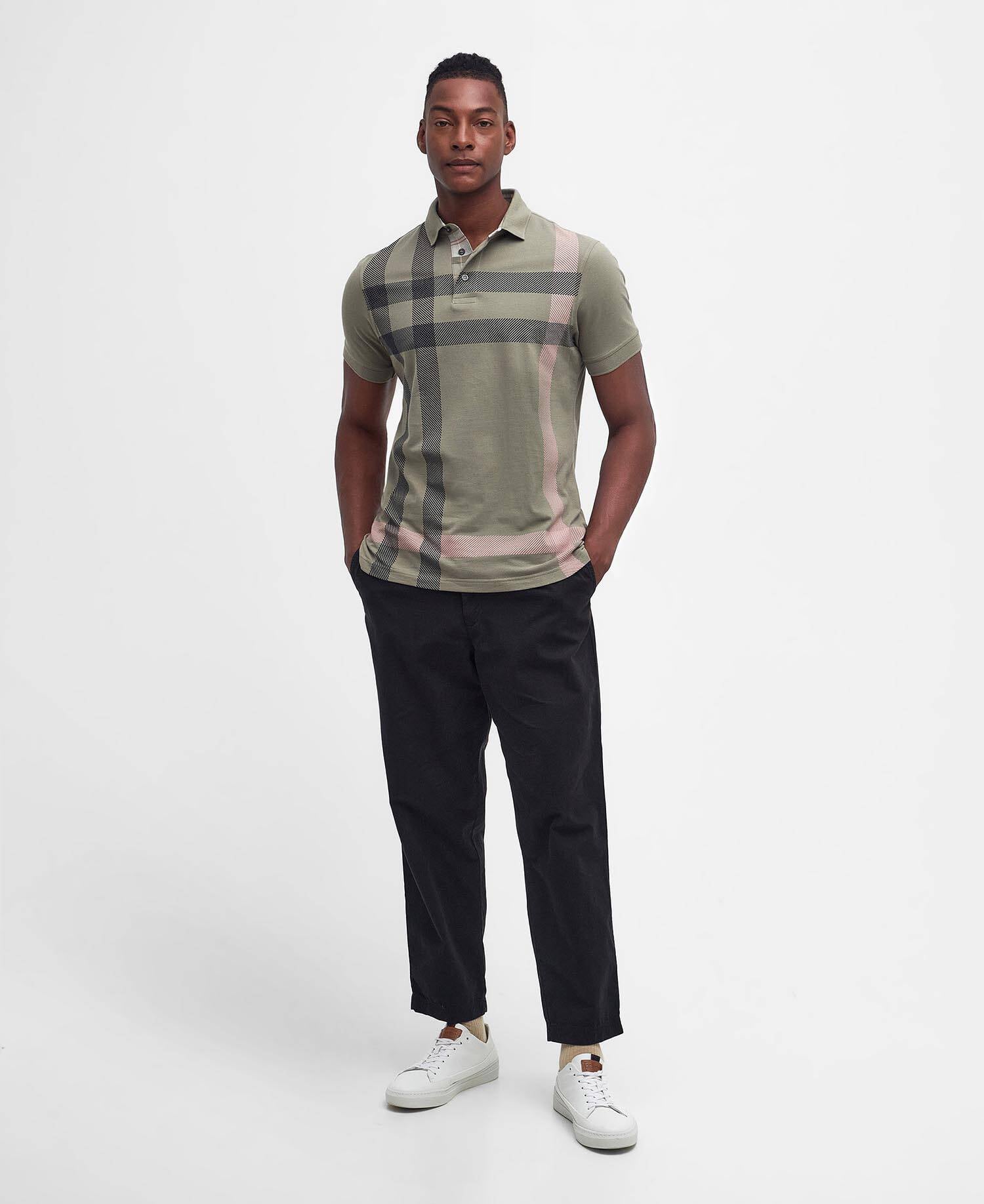 Blaine Tartan Short-Sleeved Polo Shirt Dusty Green image number 1