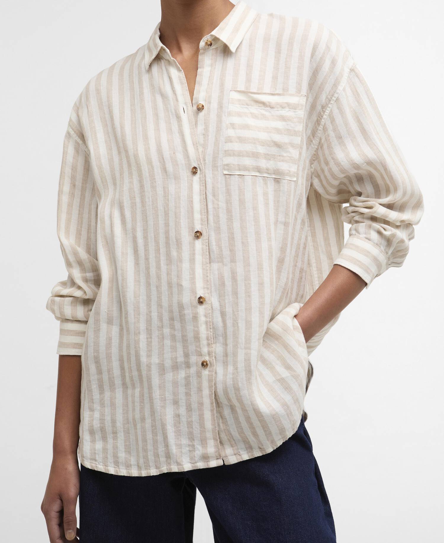 Annie Striped Linen Shirt Light Sand Stripe image number 3