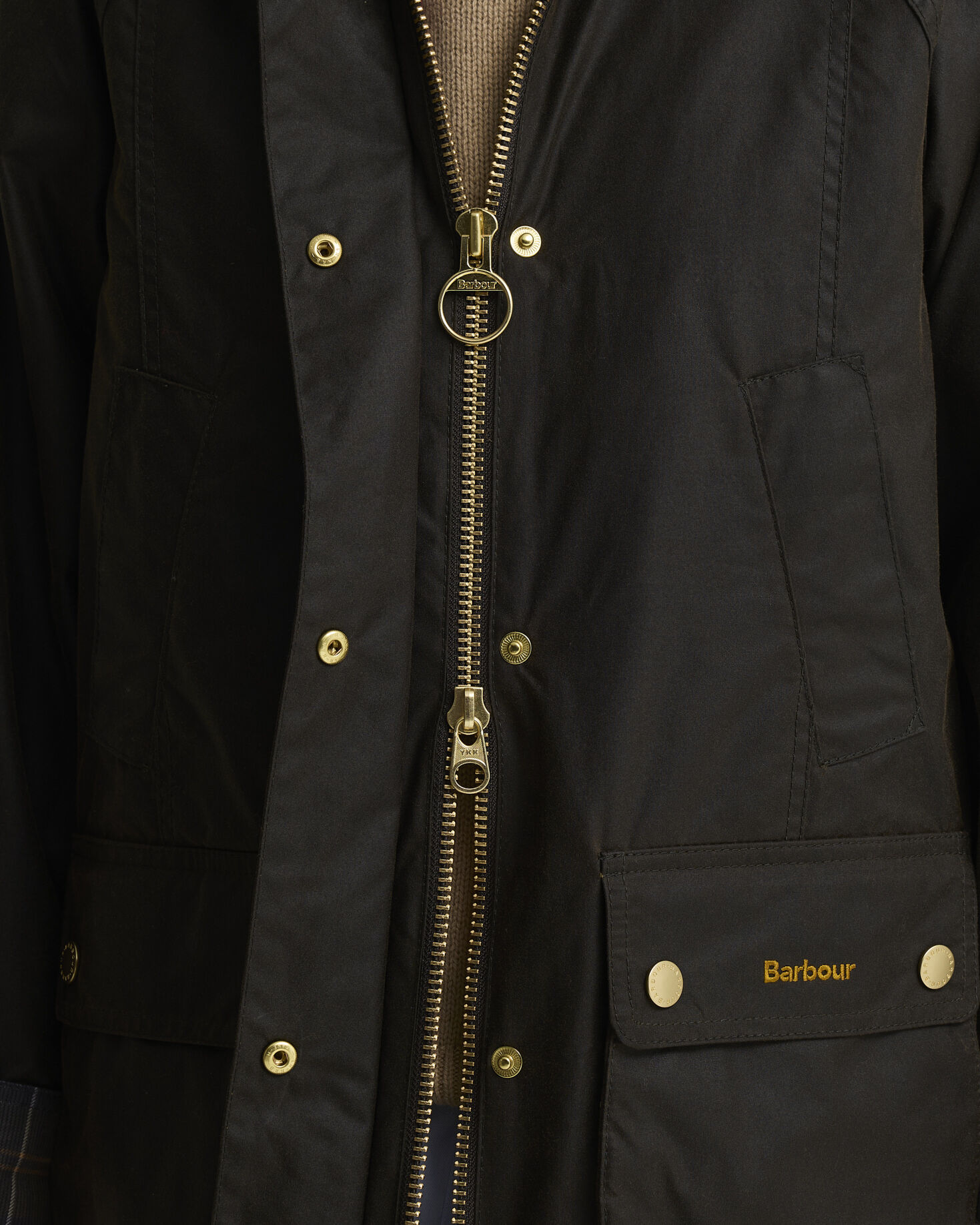Giacca cerata Modern Beadnell con colletto in tartan Icons Olive/Classic