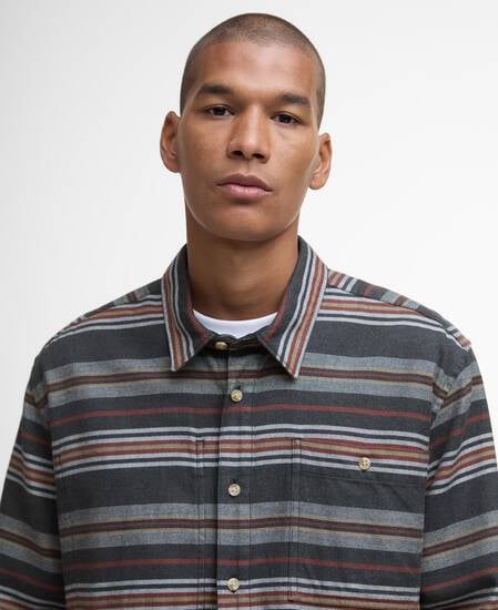Camicia a maniche lunghe Bowscale a righe dalla vestibilit&agrave; rilassata Charcoal Marl