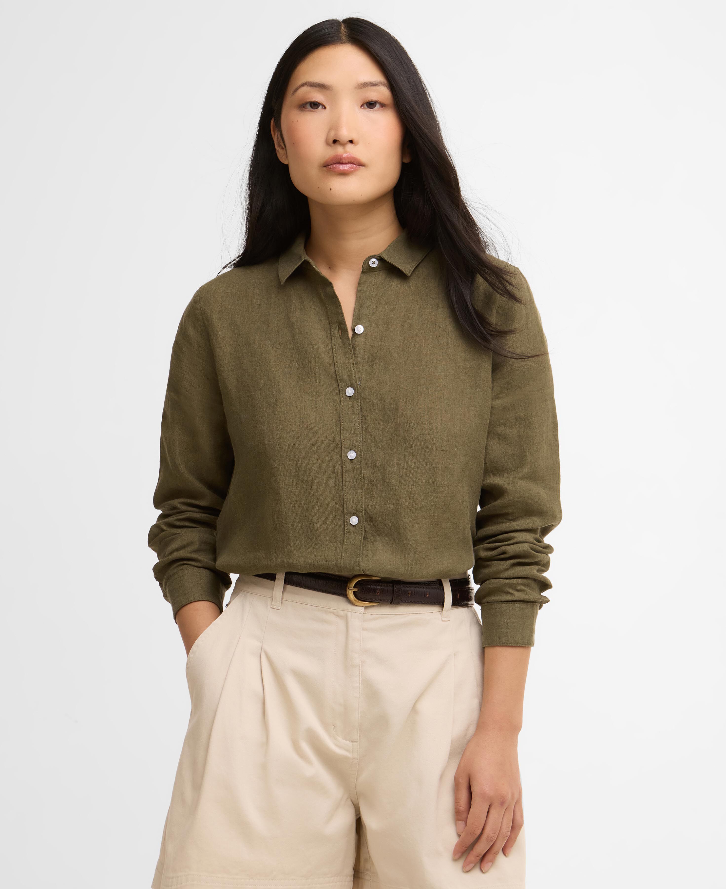 Marine Relaxed Long-Sleeved Shirt Dusky Khaki