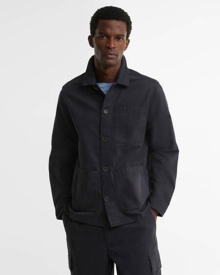 Barbour Overshirt Tartan Trimmed Washed Dark Navy