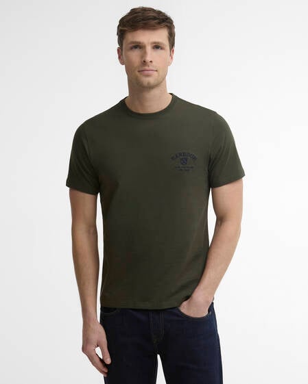 T-shirt leggermente aderente con scudo in tartan Sage