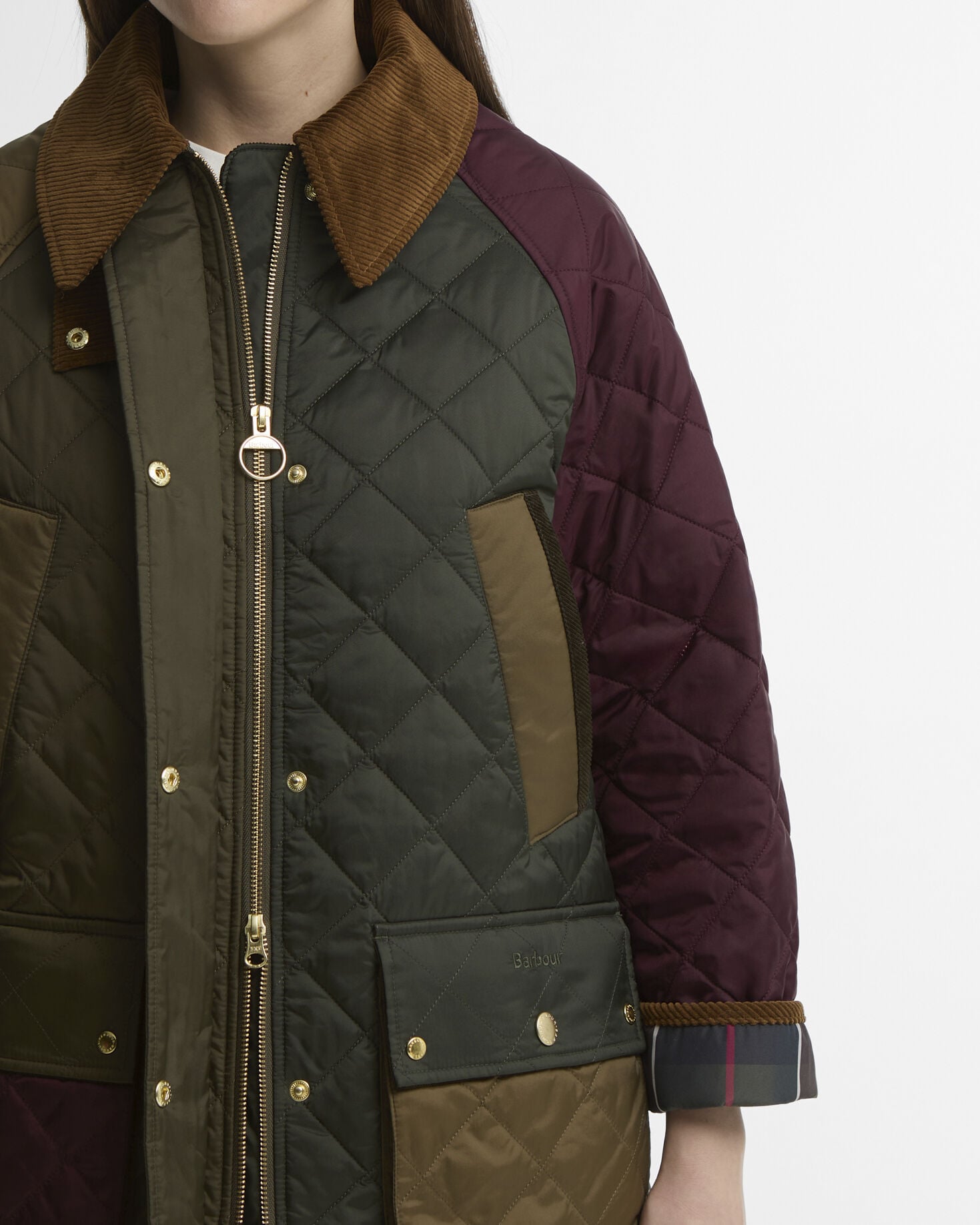 Patchwork Bedale Quilted Jacket Olive/Beech/Dk Olive/Merlot/Classic