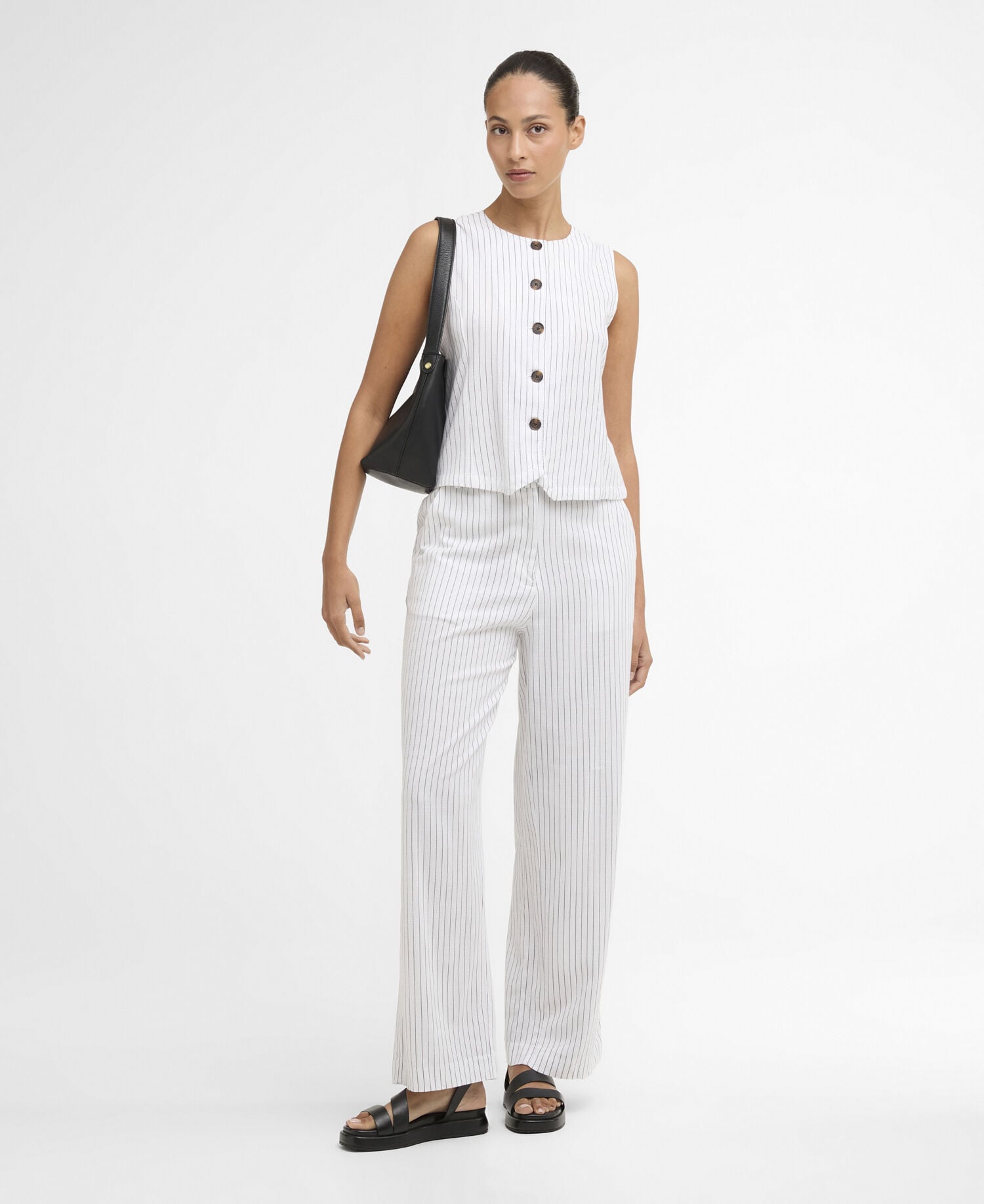 Sloane Striped Straight-Leg Trousers White/Dark Navy Stripe