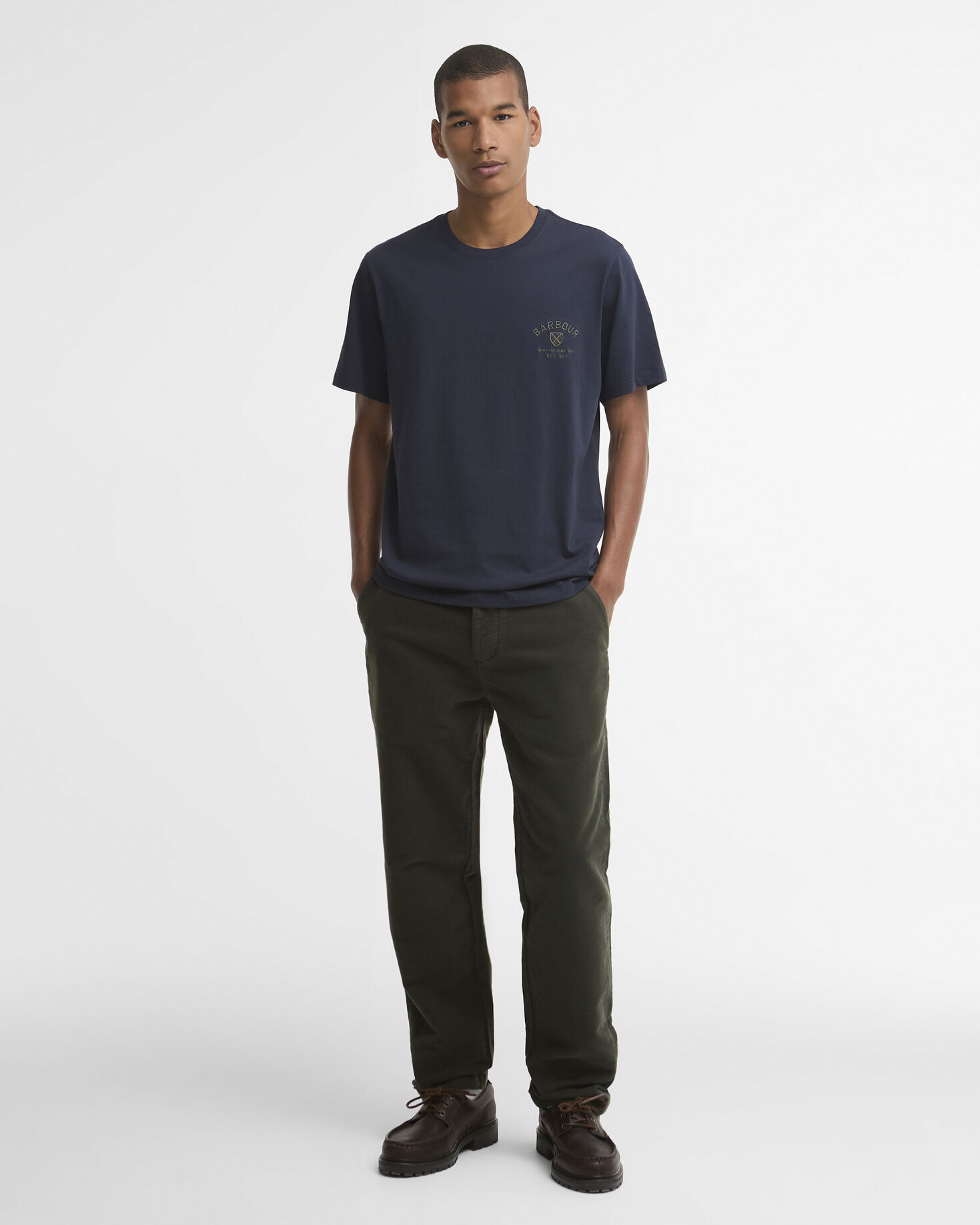 T-shirt leggermente aderente con scudo in tartan Navy