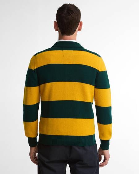 Made in Scotland Striped Wool Polo Shirt Seaweed