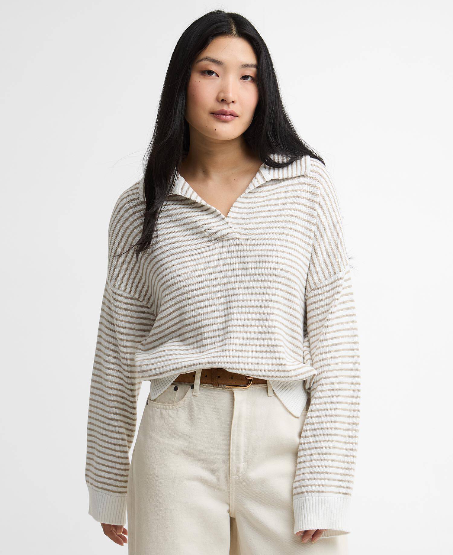 Aylesby Striped Collared Jumper Cloud/Sand Stripe image number 0