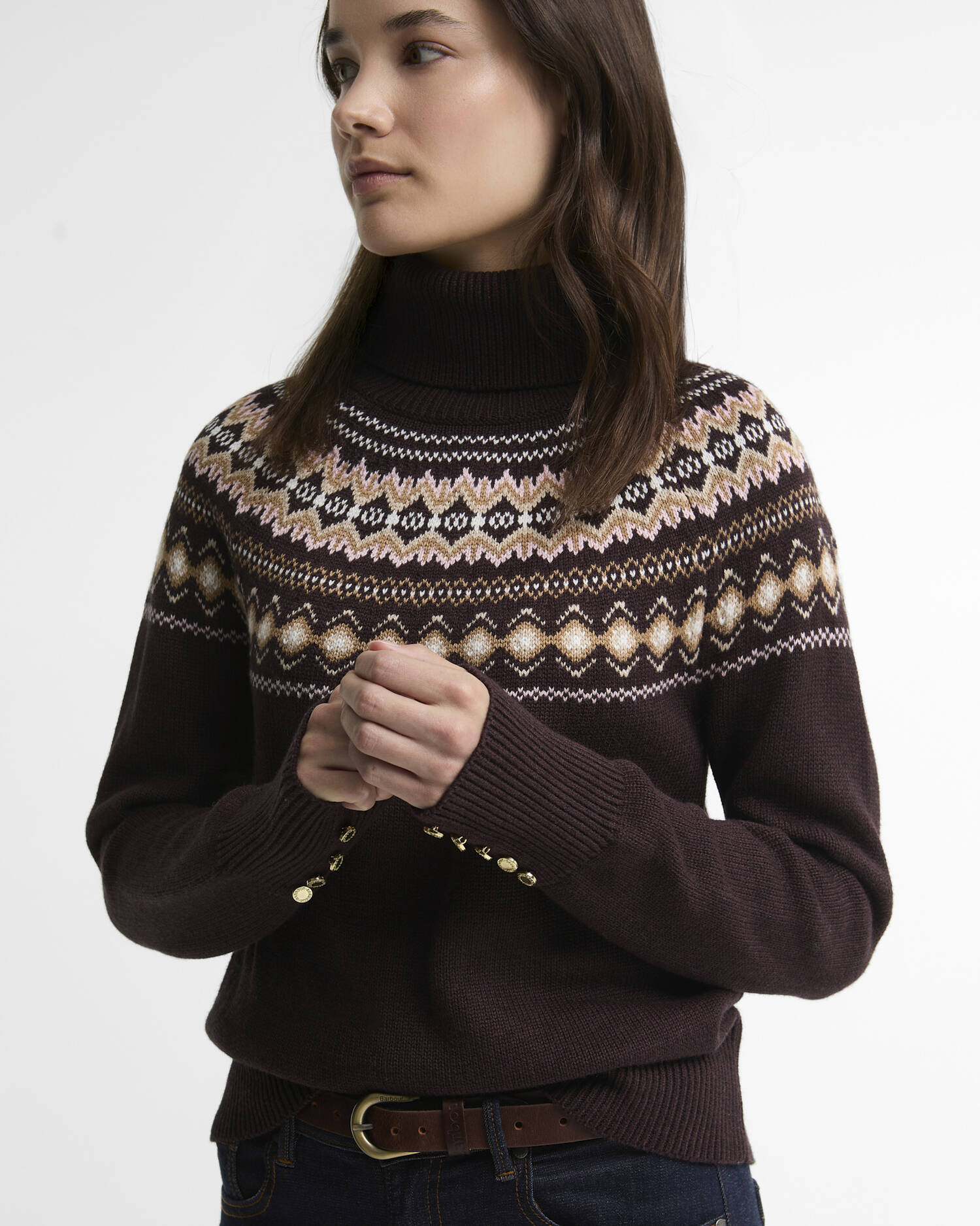 Darwen Fairisle Rollneck Jumper Seal Brown image number 3